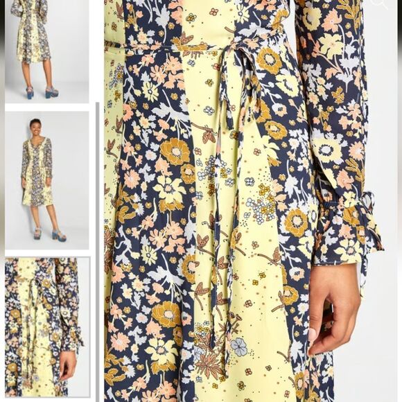 NWT ModCloth Unique Persona Midi Dress Long Sleeve Yellow Floral Dragonfly 4 - Picture 12 of 14